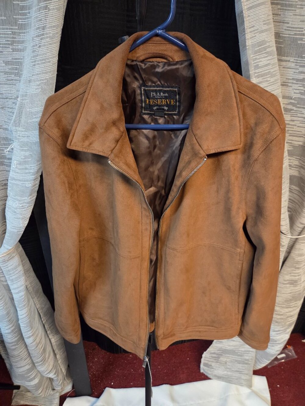 Jos A Bank Jacket Men Medium Brown Full Zip Bomber Suede Size L